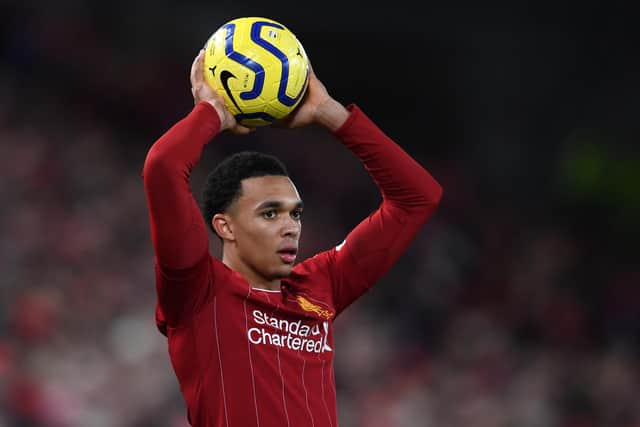Trent Alexander-Arnold prepares to take a throw-in for Liverpool. Picture: Laurence Griffiths