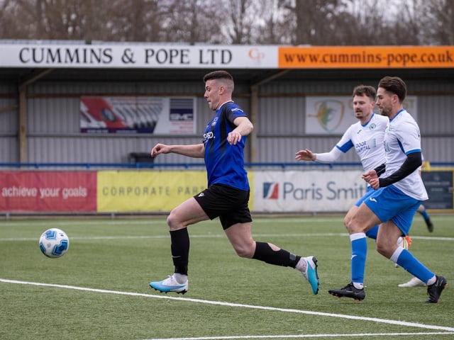 Clanfield (blue) v Andover New Street Swifts. Picture by Alex Shute