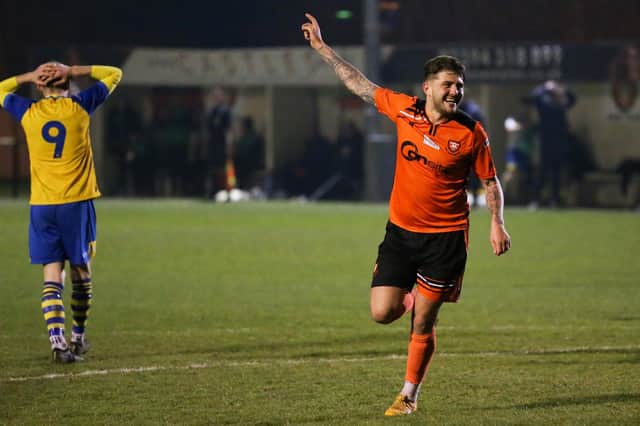 James Cowan celebrates scoring Portchester's second goal against Laverstock. Picture by Nathan Lipsham