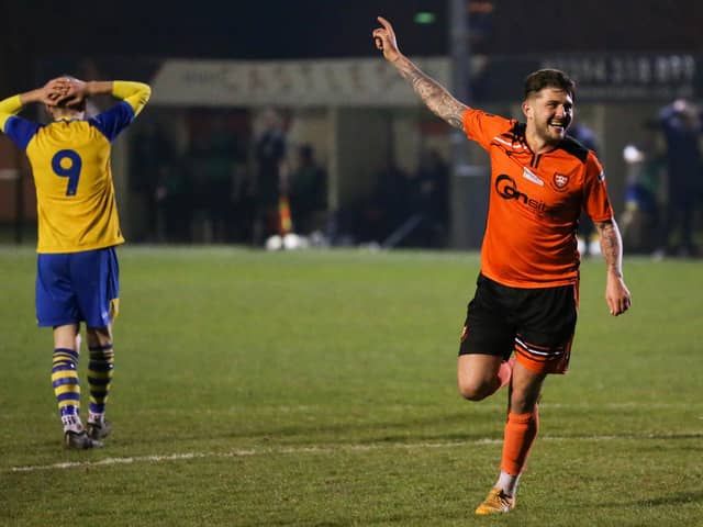 James Cowan celebrates scoring Portchester's second goal against Laverstock. Picture by Nathan Lipsham