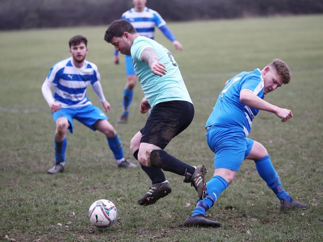 Old Boys Athletic v AC Copnor (blue/white hoops). Picture: Stuart Martin