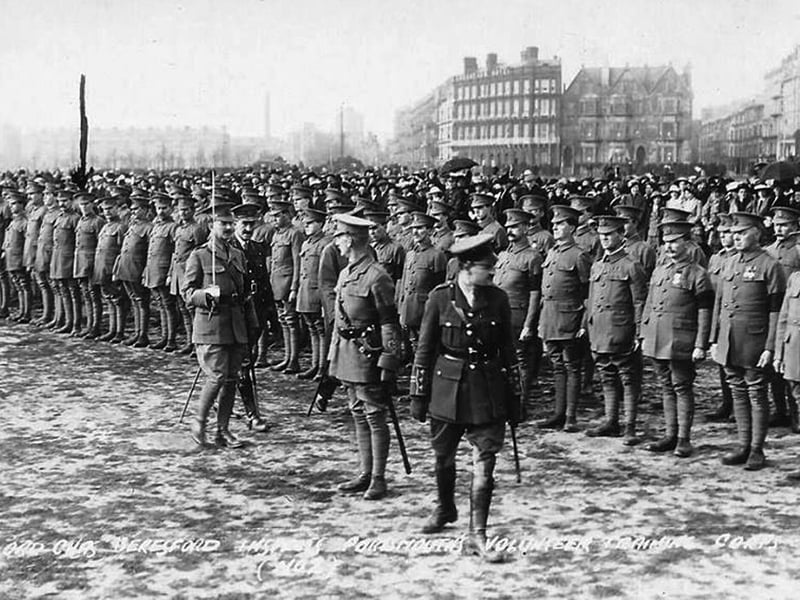 Lord Beresford inspecting Portsmouth Volunteer Corp on Southsea Common. Undated
