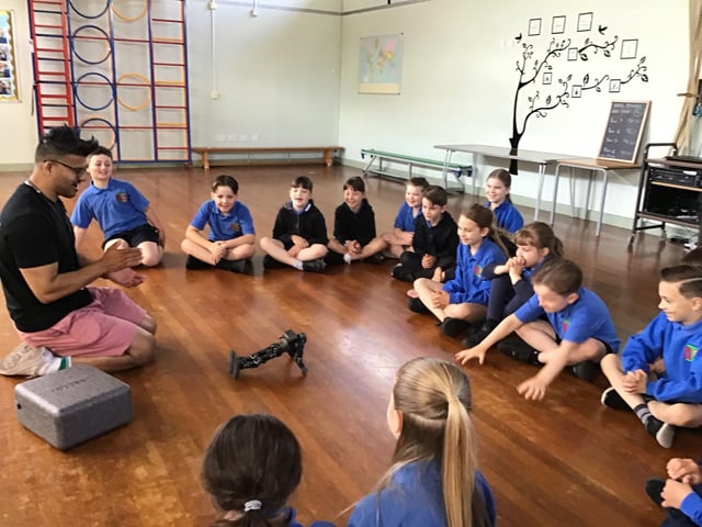 Ali leading the STEM Innovation workshop with Year 3 pupils