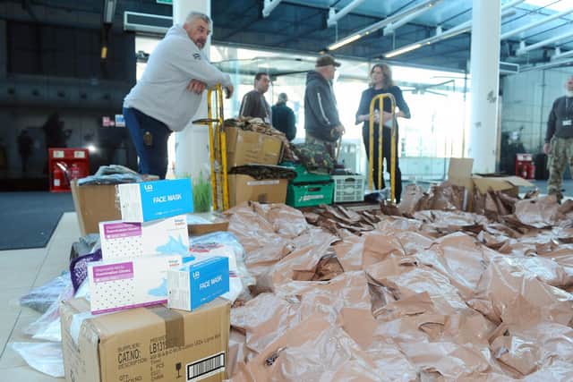 Forgotten Veterans UK, supported by SAS hero Phil Campion, delivered a van load of 'life-saving supplies' to The News's Lakeside HQ. Picture: Sarah Standing (070322-429)