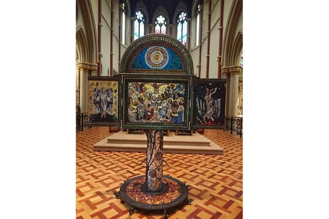 Portsmouth-based artist Pete Codling has created a mosaic depicting the achievements of St Jerome which is being displayed in St John's Catholic Cathedral. Pictured: Pete Codling's intricate work 