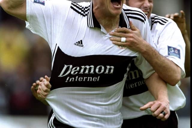 Paul Moody, seen here celebrating a goal for Fulham, left Waterlooville to join Premier League Southampton in 1991. Picture: Gary M Prior/Allsport