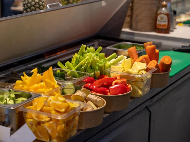 Fresh ingredients ready to be juiced at Positive Eats. Picture: Mike Cooter (030224)
