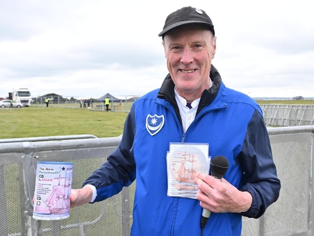 Thousands of Pompey FC fans flocked to Southsea Common to celebrate the team's League One title and promotion. Pictured: Robert Elliott promoting his single “Sea of Blue” which will raise funds for the RNBT Picture Credit: Keith Woodland