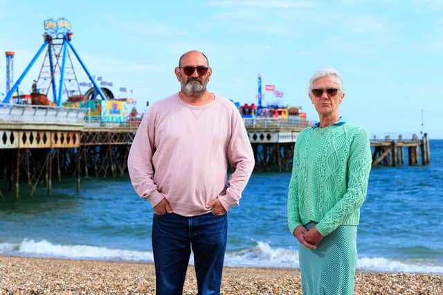 Gail Baird says she was harassed and abused by jet ski riders while swimming near South Parade Pier in Southsea. She is pictured with her husband, Dan. Picture: Chris Moorhouse (jpns 230522-32).