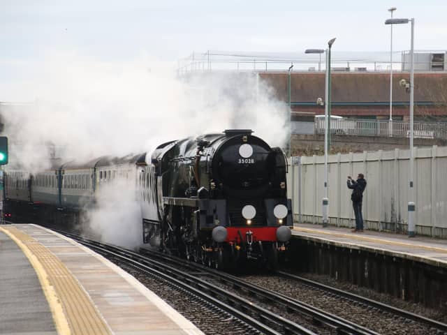 A Clan Line steam train made a rare visit to the south coast mainline for The Railway Touring Company's Bath & Bristol Christmas Express on Saturday, December 14.
