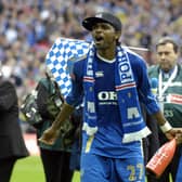 Kanu celebrates Pompey's 2008 FA Cup winner following his winner against Cardiff