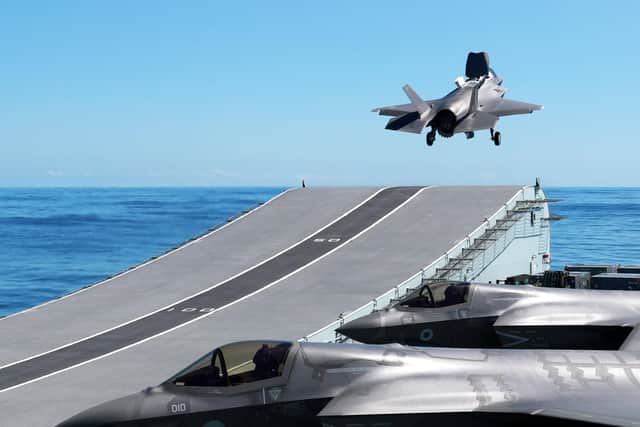 A F-35 launches off HMS Queen Elizabeth earlier this month. Photo: Royal Navy