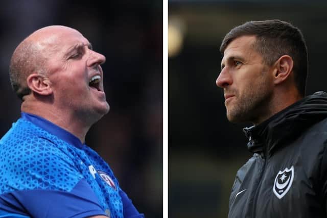 Former Pompey boss Paul Cool (left) is set to lock horns with current head coach John Mousinho in the FA Cup.