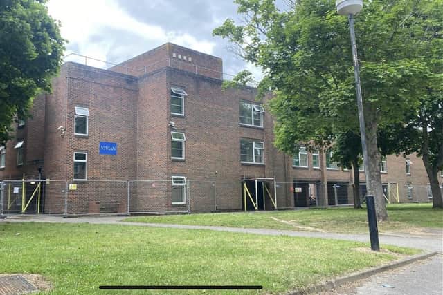 Vivian accommodation block at HMS Collingwood, in Fareham, which has been closed since May due to a fault with its fire alarm system - promoting a number of promotion course to be cancelled.