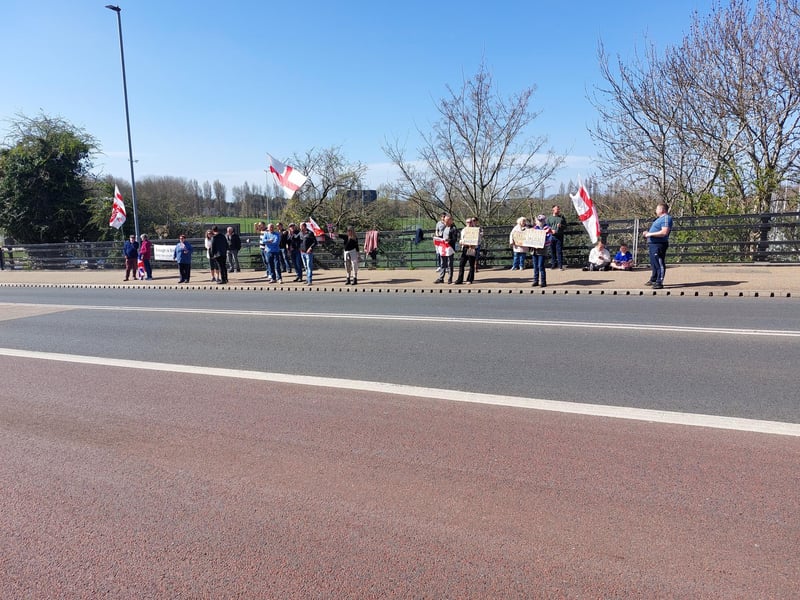 Illegal immigration protestors gathered outside Roebuck House in Cosham on Sunday, March 30.