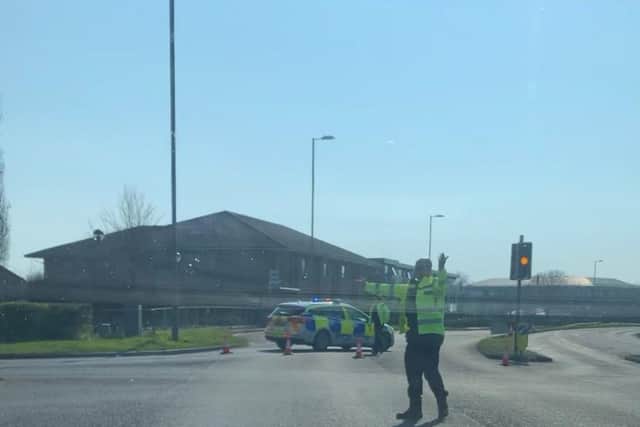 Police cordon off part of Petersfield Road in Havant, opposite the HSDC campus