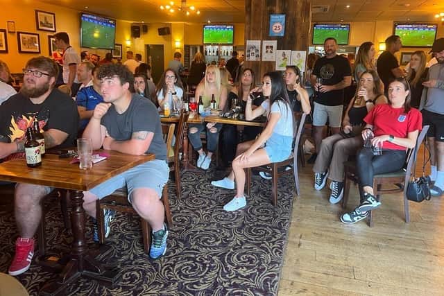 Fans at the Westleigh Pub in Havant for England women's World Cup final with Spain.