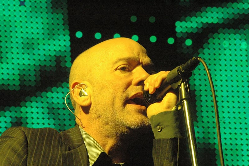 Michael Stipe on stage at The Rose Bowl in West End in August 2008.