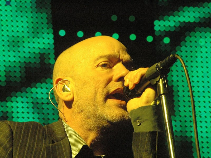 Michael Stipe on stage at The Rose Bowl in West End in August 2008.