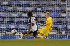 Ryan Schofield's mistake is capitalised on by Martial Godo for Fulham Under-21s' second goal in the 3-3 EFL Trophy clash. Picture: Jason Brown/ProSportsImages