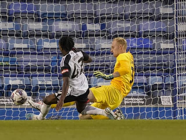 Ryan Schofield's mistake is capitalised on by Martial Godo for Fulham Under-21s' second goal in the 3-3 EFL Trophy clash. Picture: Jason Brown/ProSportsImages