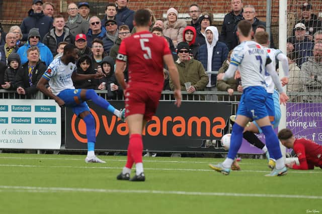 Mo Faal opens the scoring for Hawks. Picture by Dave Haines