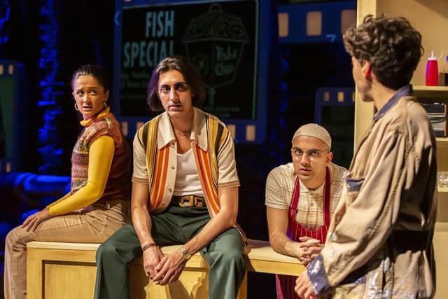 From left: Amy-Leigh Hickman, Gurjeet Singh, Joeravar Sangha and Adonis Jenieco, in East is East. Picture by Pamela Raith.
