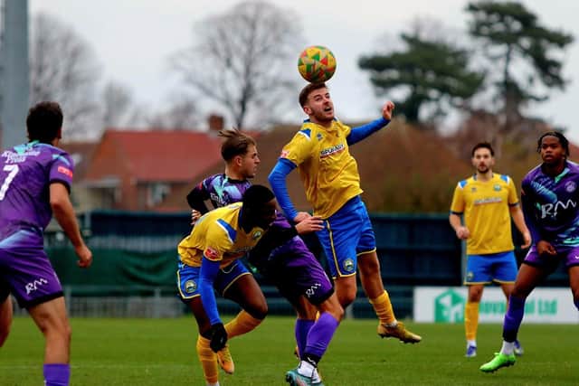 Gosport's Harvey Rew in action during the win against Tiverton. Picture by Tom Phillips