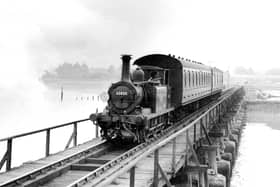 Hayling-bound train Hayling Billy on Langstone Bridge. It was said at the time that the state of the wooden bridge was the reason the line was closed on November 4, 1963.