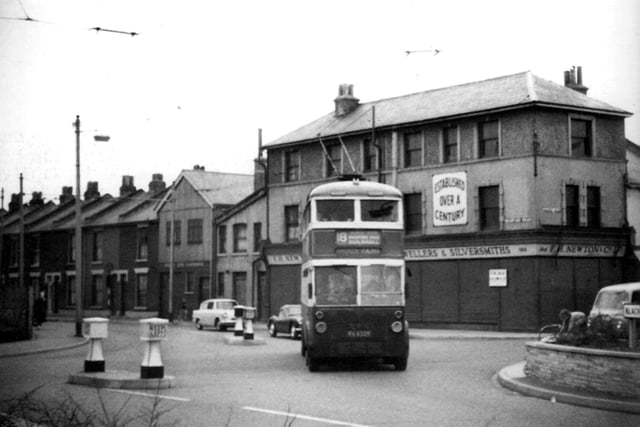 Somers Road crossroads 1963. A trolleybus heading for the dockyard crosses Somers Road from Bradford Road into Blackfriars Road. Picture: Barry Cox