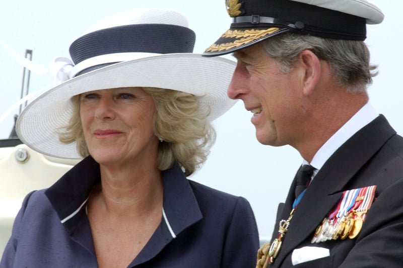 The then Prince of Wales and Duchess of Cornwall onboard HMS Scott for the fleet review on June 28 2005.