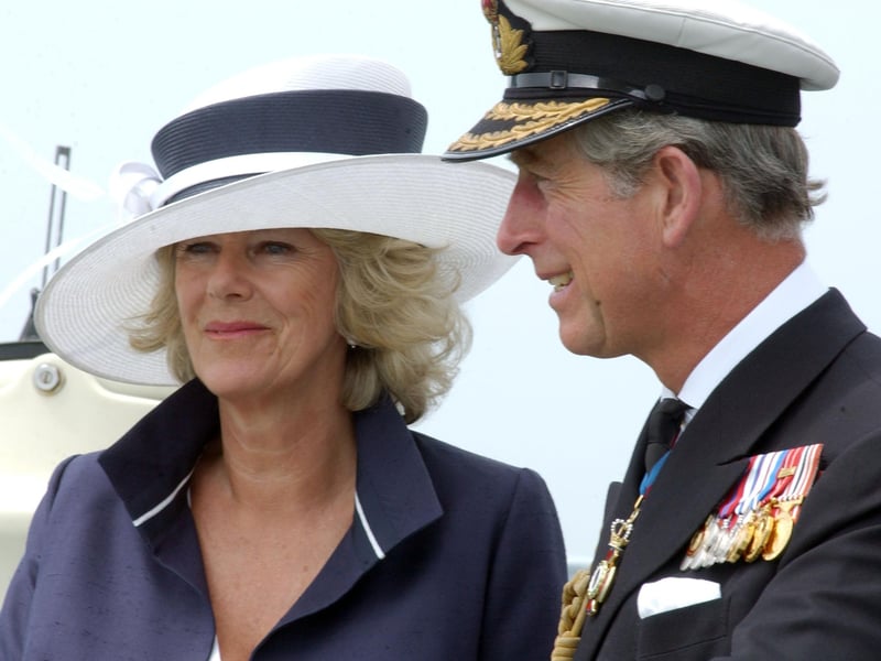 The then Prince of Wales and Duchess of Cornwall onboard HMS Scott for the fleet review on June 28 2005.