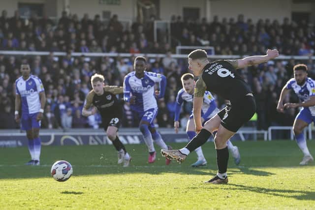 Colby Bishop struck twice at Bristol Rovers on Saturday to take his season's tally to 22 goals. Picture: Jason Brown/ProSportsImages