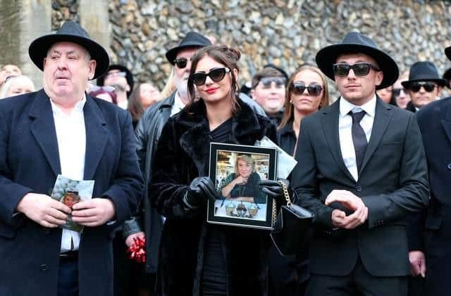 Yolanda Stemp and other family mourners at the funeral of Dee Skelton, in St Mary's Church, Fratton. Picture: Chris Moorhouse