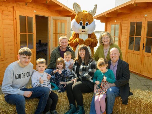 Pictured is: The Burn family with the Easter Bunny.Picture: Keith Woodland (300321-17)
