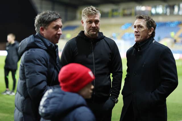 Robbie Fowler, left, with former Oxford boss Karl Robinson and jockey AP McCoy. (Photo by Richard Heathcote/Getty Images)