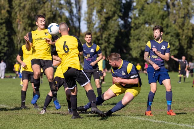 Fratton Trades Reserves (yellow) v Pelham Arms. Picture by Alex Shute