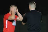 A Fareham player reacts after referee Lewis White fails to send off Brockenhurst keeper James Mayo. Picture: Martyn White.