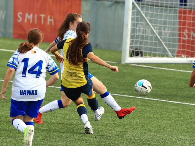 Kau'inohea Taylor completes her hat-trick. Picture by Dave Haines