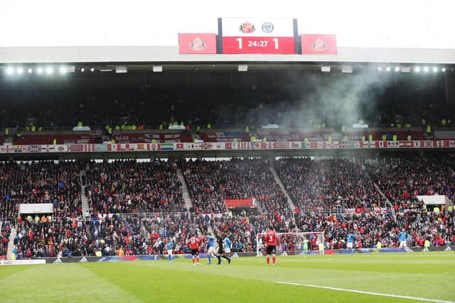 A smoke bomb was thrown by a Pompey supporter into the Sunderland fans during the Blues' visit to the Stadium of Light in April 2019.