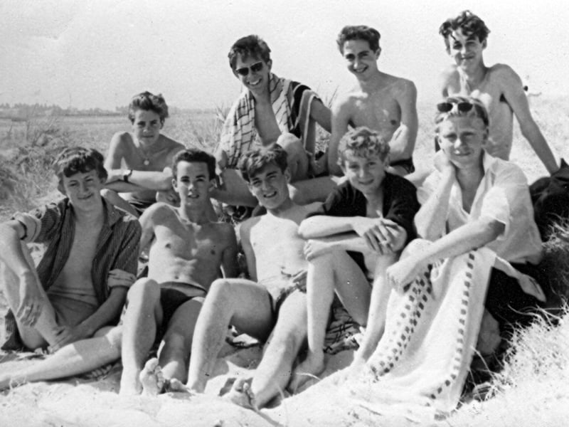Apprentices from the ship fitting department of Portsmouth Dockyard in 1950. It was taken at Hayling Island in 1961. Only four of the names are known, they are Barry Ladd, Peter Eddles, Peter Bennett and George McEvoy.