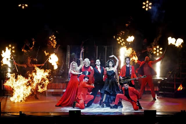 Production shots from the 2023 tour of Firedance, starring Karen Hauer and Gorka Marquez
