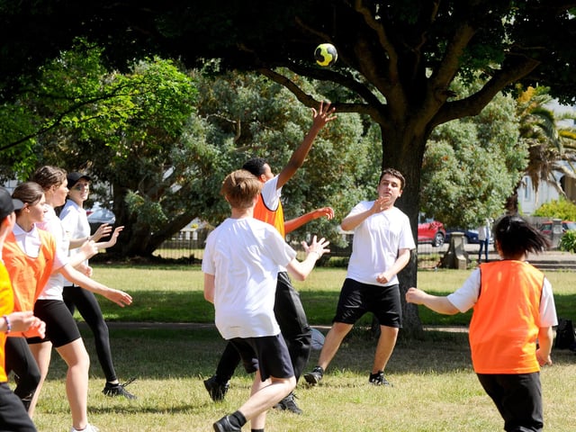 Year 10s playing Handball. (160622-6731)