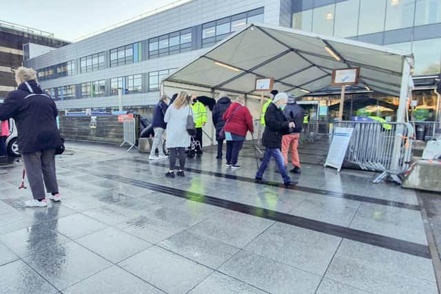 Major incident declared at Queen Alexandra Hospital in Portsmouth after significant water leak on Friday 7 January 2022Pictured: North entrance with a few people outside