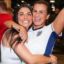 Celebrations at full-time. Fans watch Netherlands v England, UEFA Euros 2024 semi-final played in Dortmund, at Village Hotel, Lakeshore Drive, Cosham
Picture: Chris  Moorhouse (100724-110)