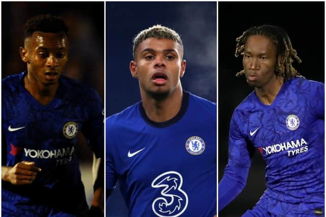 Chelsea youngsters (L-R) Thierno Ballo, Tino Anjorin and Tariq Uwakwe