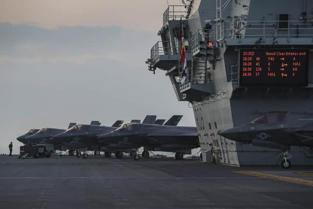 American jets from the United States Marine Corps pictured on the flight deck of HMS Queen Elizabeth during her latest training exercise in the North Sea this week. Photo: LPhot Belinda Alker
