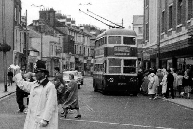Directing traffic in Osborne Road, Southsea, 1963.