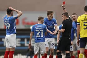 Joe Morrell was issued with a red card in the controversial encounter with Oxford United early in February. Picture: Jason Brown/ProSportsImages