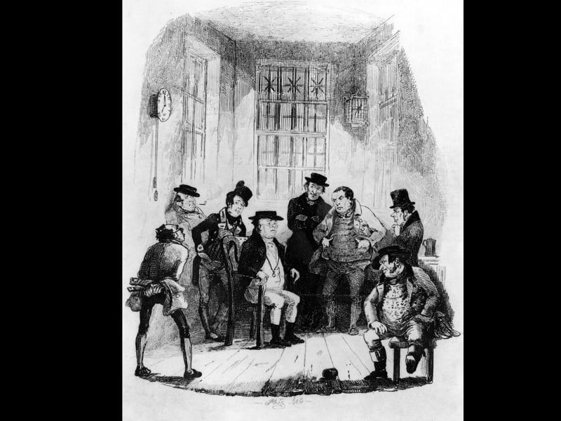 Samuel Pickwick sits for his portrait in a scene from Charles Dickens's first novel 'The Pickwick Papers', published as a serial from 1836 to 1837. Illustration by Phiz (Hablot Knight Browne, 1815 - 1882). (Photo by Hulton Archive/Getty Images)